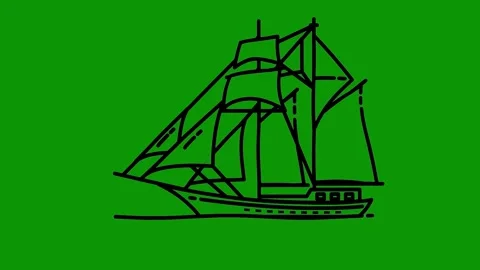 Green screen background boat the water drawing sail black animated chromakey Stock Footage 314067560