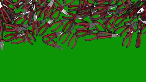 Green screen background bunch scissors group birds flying over pile red black Stock Footage 314067402