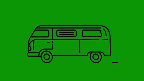 Green screen background bus drawn camper van an iconanimated chromakey Video stock 314066777