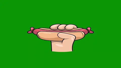 Green screen background cartoon character hand holding sausage piece meat ball Stock Footage 314067726