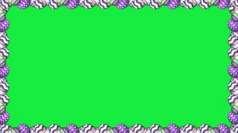 Green screen background with colorful Easter egg border frame 스톡 일러스트