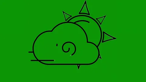 Green screen background drawing cloud sun black outline lightning coming out Stock Footage 314066941