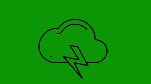 Green screen background drawing cloud lightning coming out black outline bolt Stock Footage 314066949