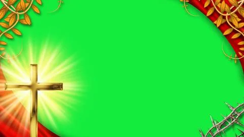 Green screen background for Easter with cross and thorny crown 스톡 일러스트