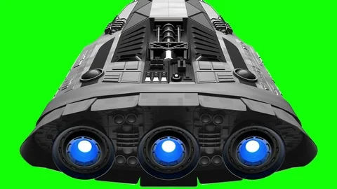 Green screen on background, extraterrestrial sci-fi spaceship flies in space Stock Footage 85068653