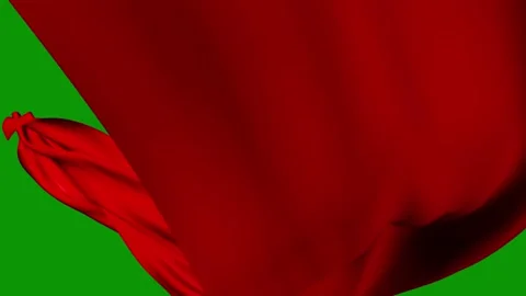 Green screen background flag red superhero cape flying through the air cloth Stock Footage 314066901