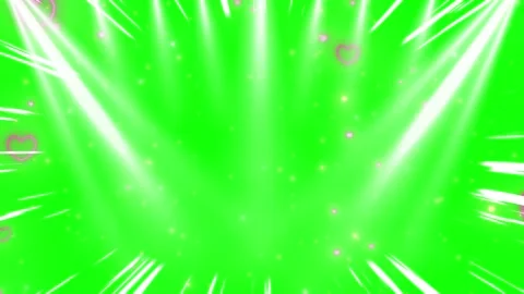 Green screen background with floating hearts and bright stage spotlights for 库存影片 342894724