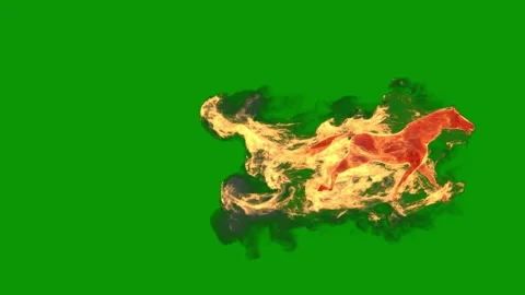 Green screen background horse running fire burning red yellow animated chromakey Stockbeeldmateriaal 314067875