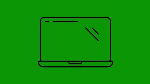 Green screen background laptop black outline line drawing tablet animated Stock Footage 314067204