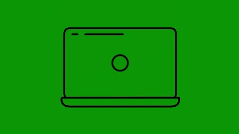 Green screen background laptop icon black outline tablet line drawing animated Stockbeeldmateriaal 314067202