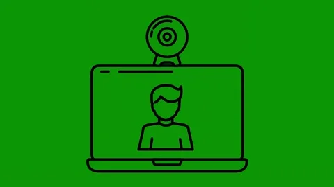 Green screen background laptop line drawing person the animated chromakey Stock Footage 314067205
