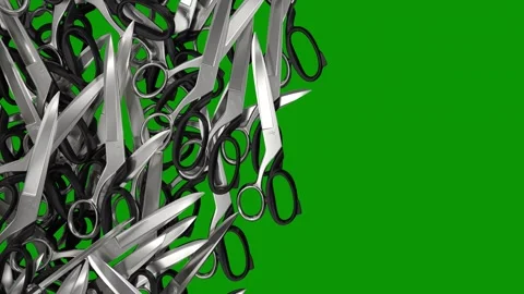 Green screen background pair scissors bunch sitting top pile animated chromakey Stock Footage 314067403
