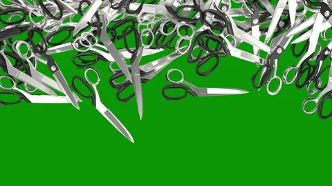 Green screen background pair scissors bunch abstract many different shapes large Stock Footage 314067413
