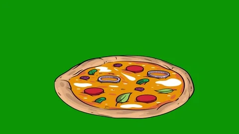 Green screen background pizza drawing slice missing animated chromakey Video stock 314067467