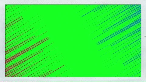 Green screen background with red and blue halftone comic book style dot patterns Stock Footage 343908717