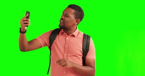 Green screen, bad network and black man with phone problem or issue with mobile Stock Footage 245383425