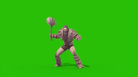 Green Screen Barbarian Warrior Attack Front 3D Animation Rendering CGI 4K Stock Footage 340222223