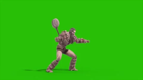 Green Screen Barbarian Warrior Attack Side 3D Animation Rendering CGI 4K Stock Footage 340222225