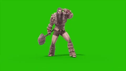 Green Screen Barbarian Warrior Die Front 3D Animation Rendering CGI 4K Stock Footage 340222232
