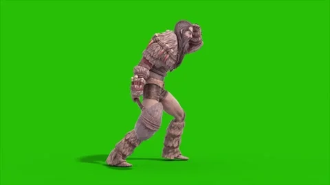 Green Screen Barbarian Warrior Look Around Side Idle 3D Animation Rendering Stock Footage 340222241