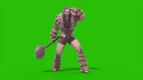 Green Screen Barbarian Warrior Look Around Idle 3D Animation Rendering CGI 4 Stock Footage 340222242