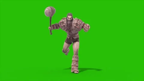 Green Screen Barbarian Warrior Runcycle Loop Front 3D Animation Rendering CG Stock Footage 340222247