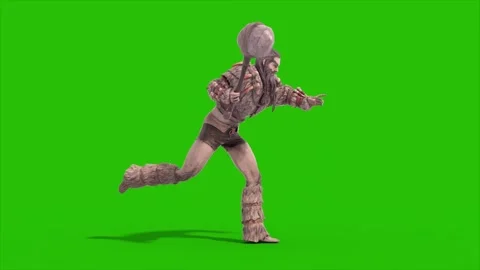 Green Screen Barbarian Warrior Runcycle Loop Side 3D Animation Rendering CGI Stock Footage 340222261
