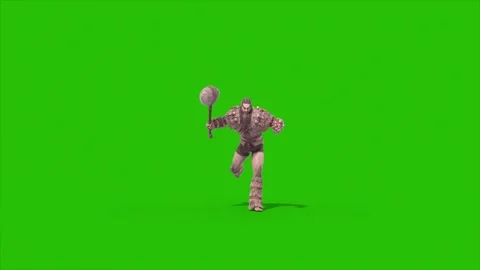 Green Screen Barbarian Warrior Runs Front 3D Animation Rendering CGI 4K Stock Footage 340222256