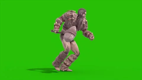 Green Screen Barbarian Warrior Walkcycle Loop Side 3D Animation Rendering CG Stock Footage 340222270