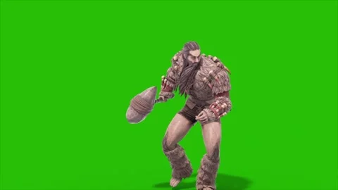 Green Screen Barbarian Warrior Walks Front 3D Animation Rendering CGI 4K Stock Footage 340222279