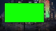 Green screen, neon, led light border in front of wall. Blank, Empty screen  for advertisement videos. Stock Photo