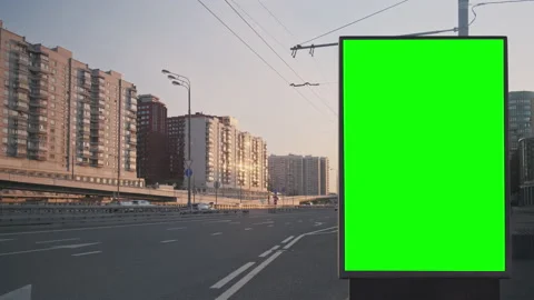 Green screen billboard for mock up on a roadside, Moscow, Russia Stock Footage 134018660