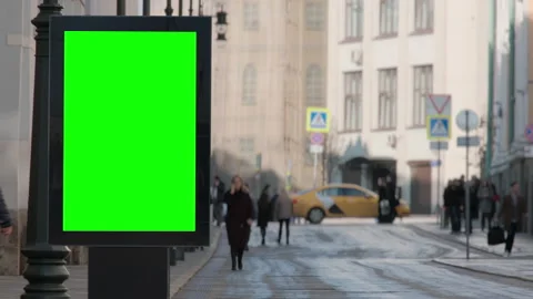 Green screen billboard for mock up on a roadside, Moscow, Russia Stock Footage 156644022