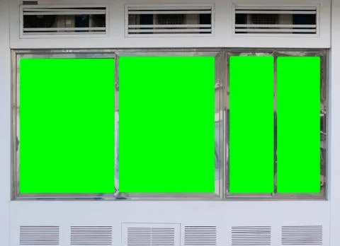 Green screen billboard or large display on nice old historical building in eu Fotos Stock