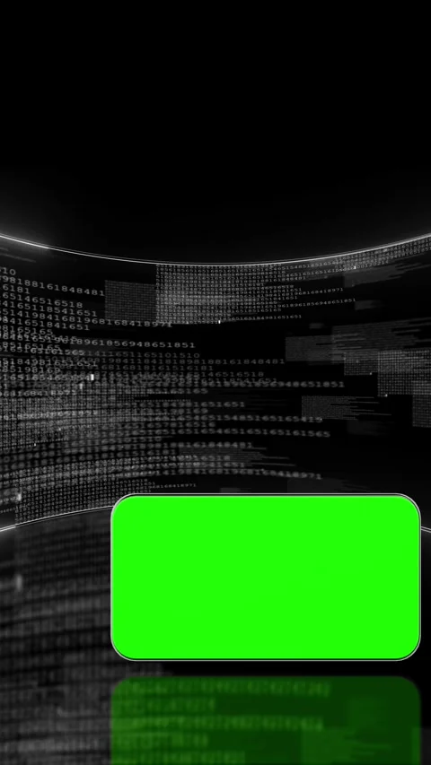 Green screen binary data room curved code walls, glowing white numbers, bright c Stock Footage 340555941