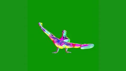 Green screen bird man is running doing handstant person air colorful trick Video stock 314064731