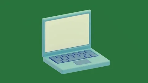 Green screen blue square object on box an open laptop computer card in it gold Stock Footage 335981233