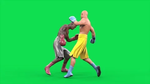 Green Screen Boxers Fight in the Ring, Boxe 3D Animation Rendering CGI 4K Stock Footage 303999618