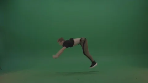 Green Screen Boy Does Excellent Front Flip Freerun Parkour Movement Stock Footage 98746024