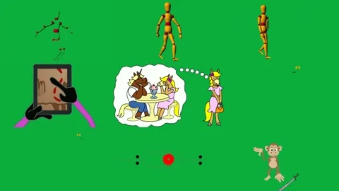 Green screen bunch red apples falling down yellow robot standing hand. Stock Footage 310562712