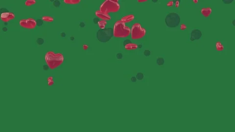 Green screen bunch of red hearts floating on screen balloons green screen Stock Footage 336053315