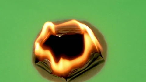 Green screen burning from center hole fire. Black behind, background. Stock Footage