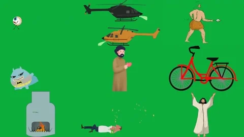 Green screen cartoon character it helicopter man knife his hand brown robe. Stock Footage 310562748