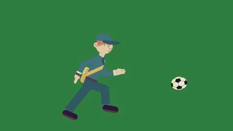 A green screen with cartoon character on it and man soccer ball in his hand Video stock 335691587