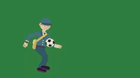 A green screen with cartoon character on it and man in blue suit is kicking Stock Footage 335691588