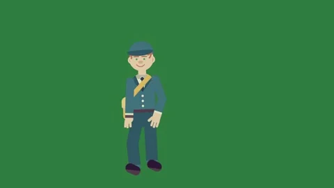 A green screen with cartoon character on it and standing in front of man blue Video stock 335691603
