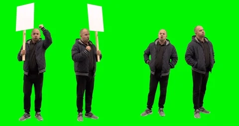 GREEN SCREEN Caucasian man posing as a strike participant, holding a sign Stock Footage 121607443