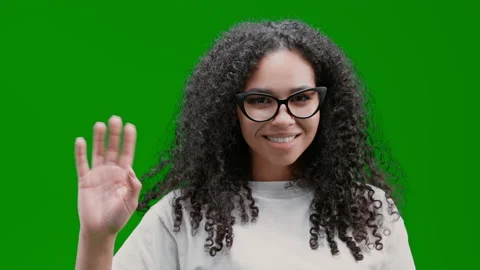 Green Screen cheerful lady greeting with smile Stock Footage 228592103