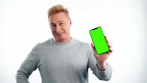 Green screen, chroma key, dollars, money cash and man with phone for product pla Vídeo Stock 241262117