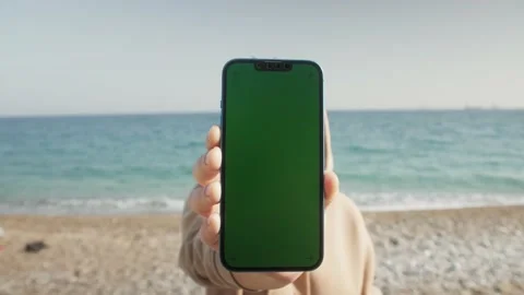 Green Screen chroma key Handheld Smartphone. Travel with phone concept Stock Footage 235287908